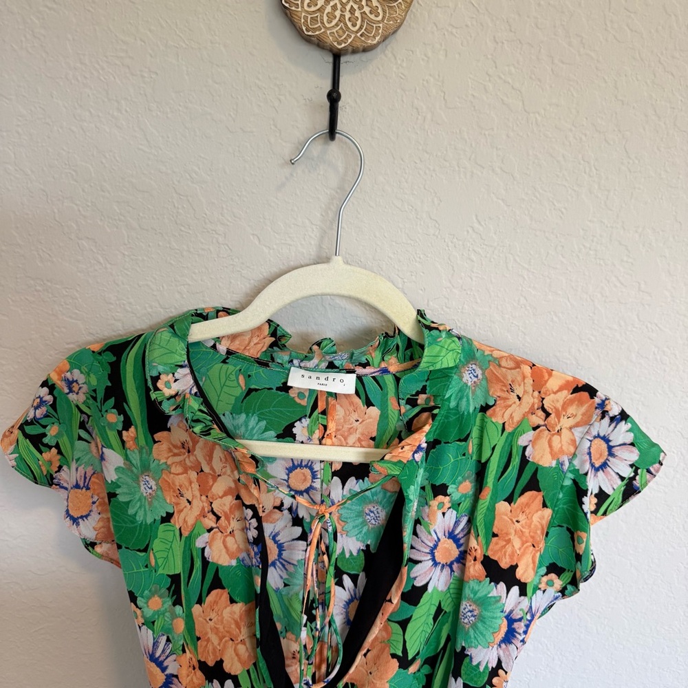 Sandro Maline Floral Print Silk Dress Verdant
Garden Green Midi Ruffle Sleeve M - Picture 4 of 8